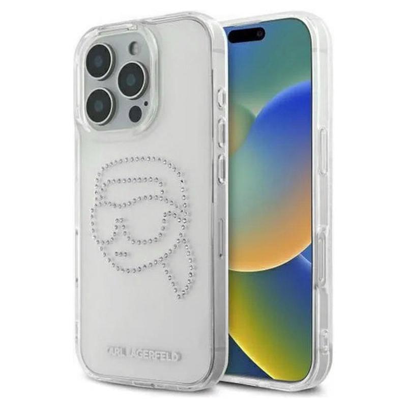 Funda para Apple iPhone 16 Pro, Karl Lagerfeld, IML Rhinestones Karl's Head, Transparente