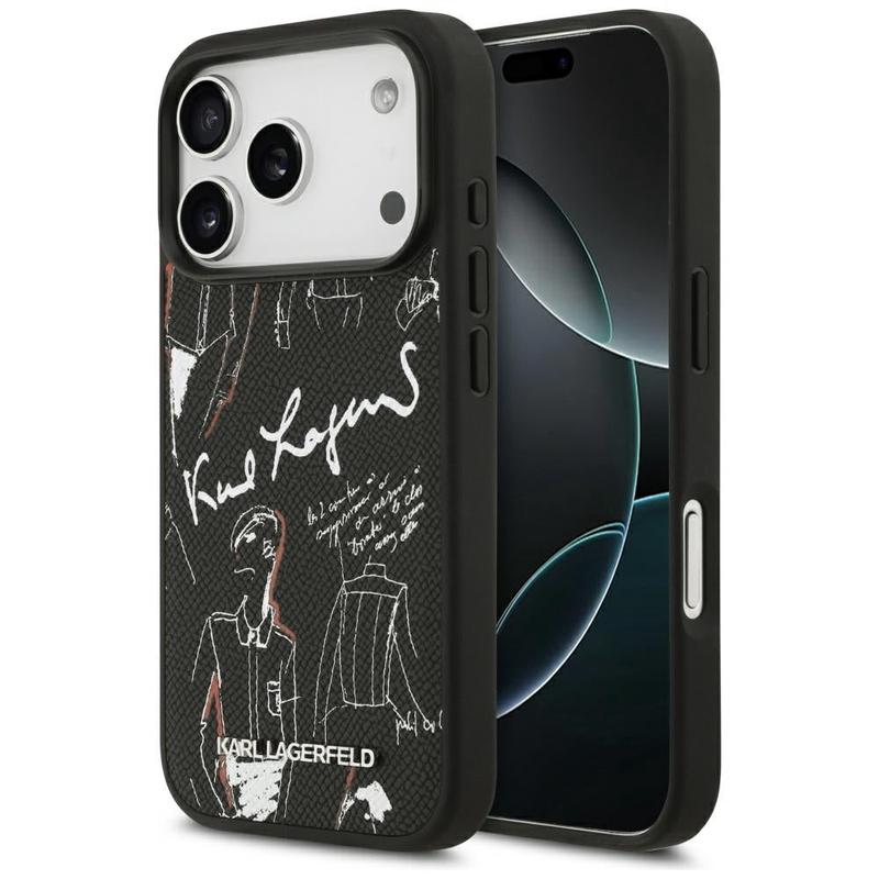 Funda para Apple iPhone 17 Pro, Karl Lagerfeld, Logo con Patrn Granulado, Negra