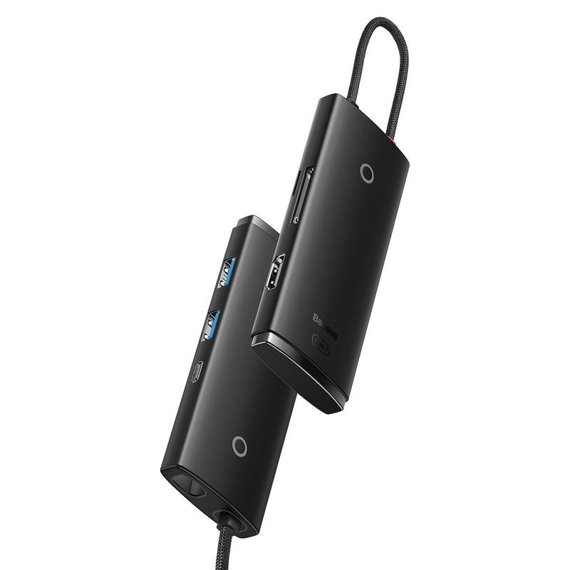 Hub USB-C Baseus Lite, 2 x USB-A 3.0 - 1 x USB-C - 1 x HDMI - 1 x SD - 1 x microSD, Negro WKQX050101