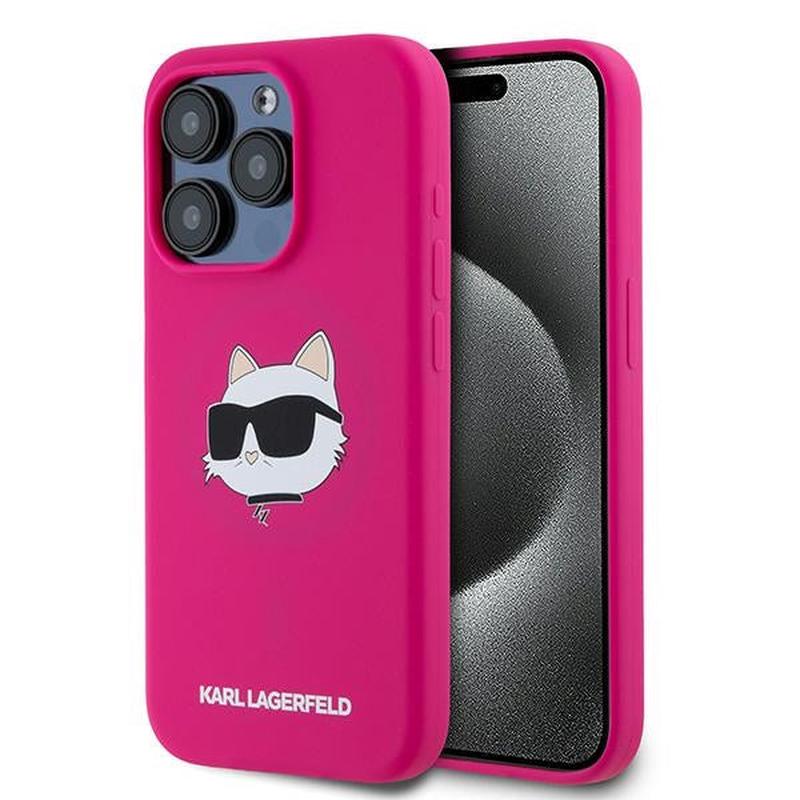 Funda MagSafe para Apple iPhone 15 Pro, Karl Lagerfeld, Silicona Cabeza de Choupette, Fucsia