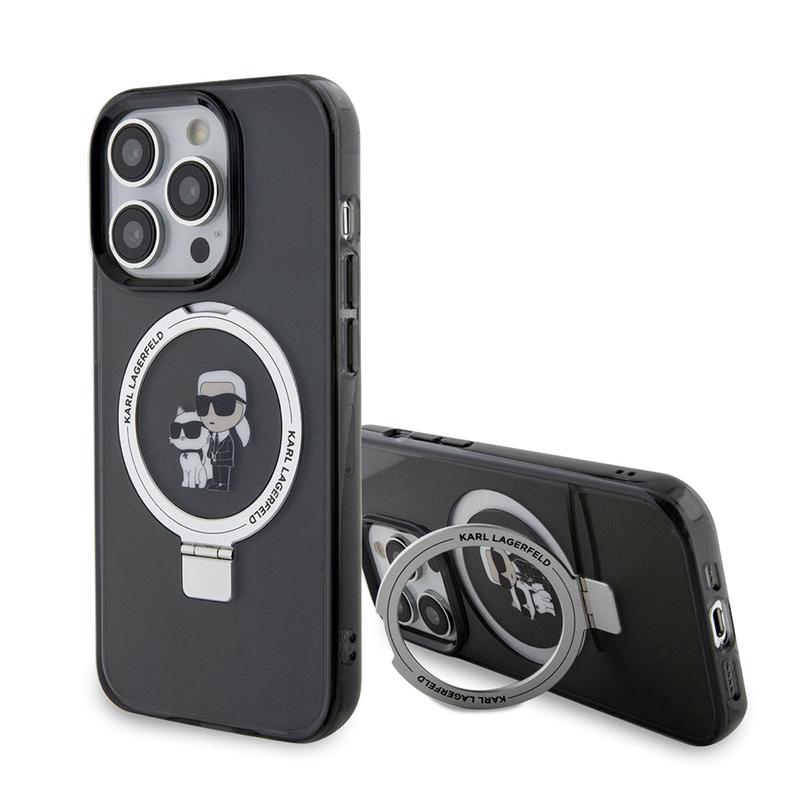 Funda MagSafe para Apple iPhone 15 Pro Max, Karl Lagerfeld, Ring Stand Karl & Choupette, Negra