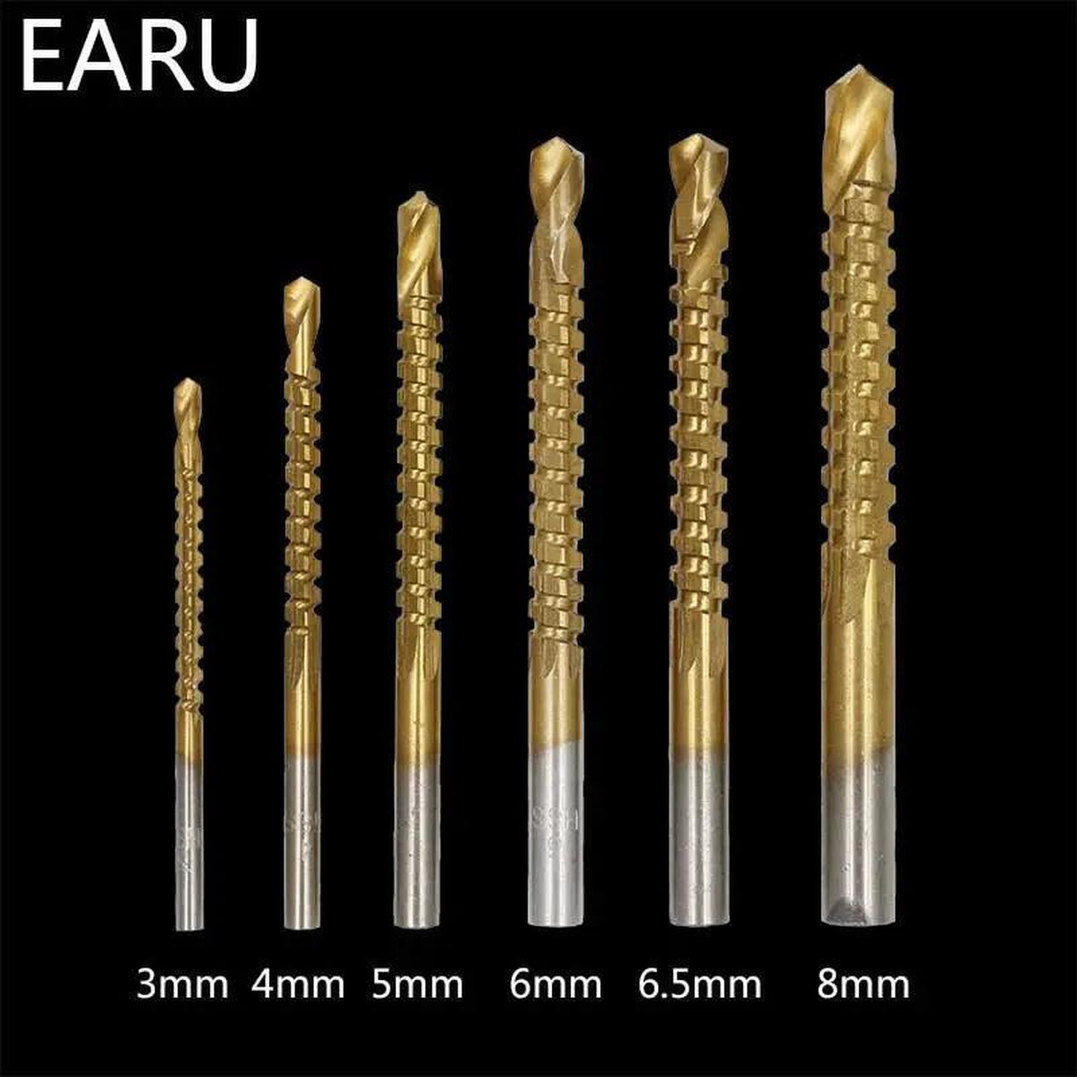 3-8mm Titanium Coated HSS Drill Bit 6PCS/LOT