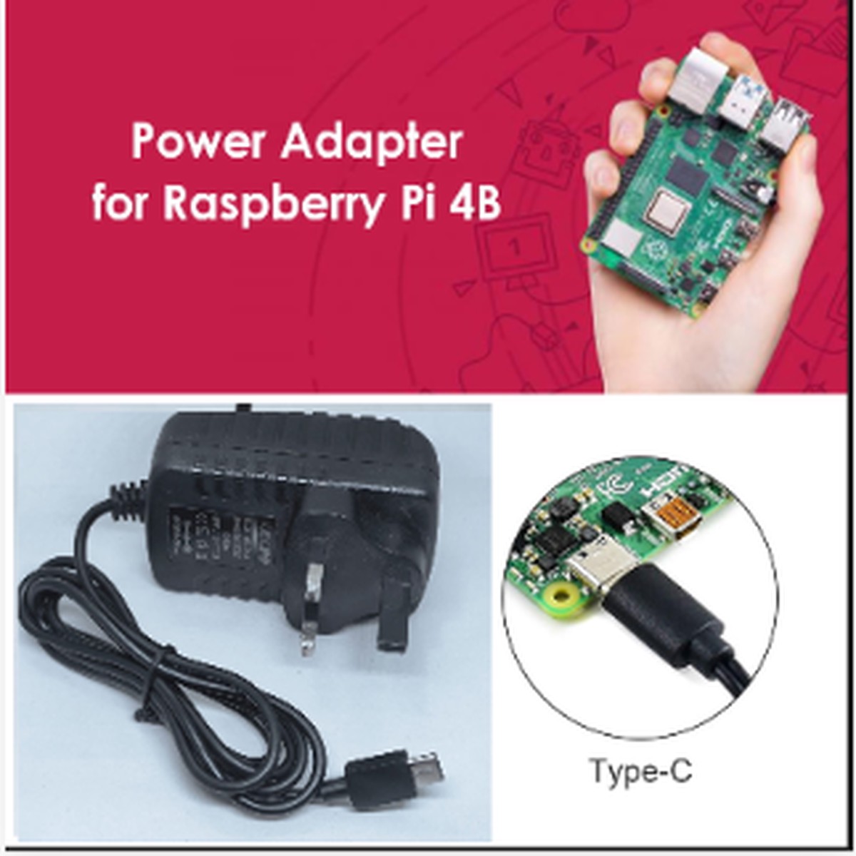 Usb Type c Cable 5v 3a Power Supply Adapter Uk For Raspberry Pi 4b