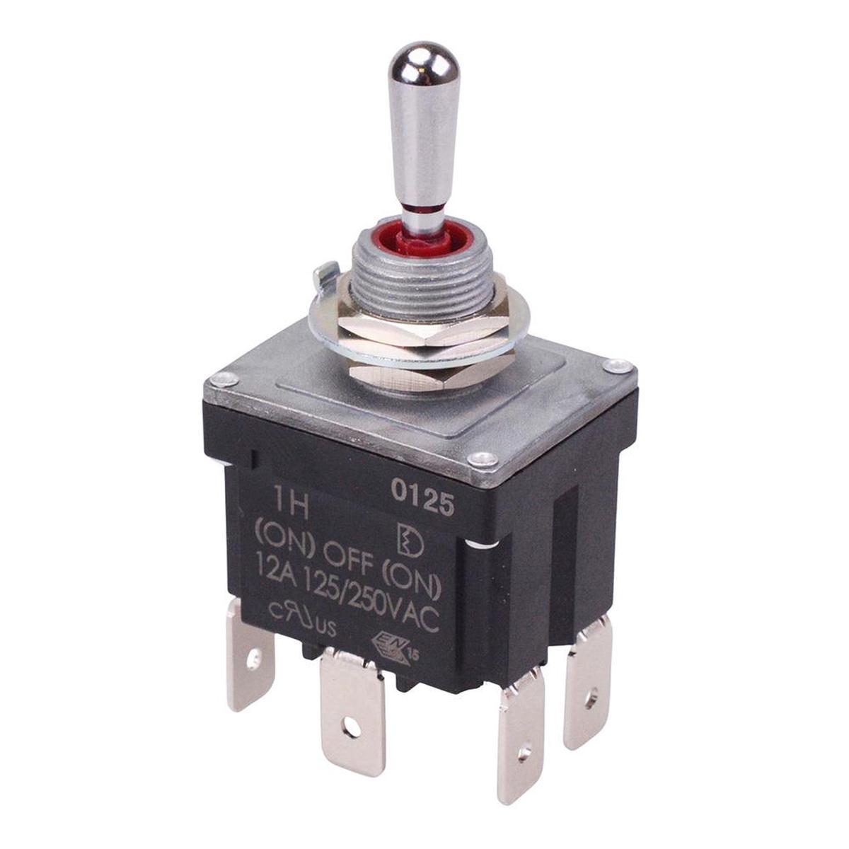 (On)-Off-(On) Momentary Sealed 12mm Toggle Switch DPDT 12A IP68